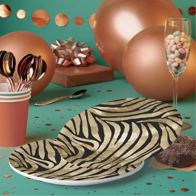 Black and Gold Glam Zebra Pappteller (Multi)