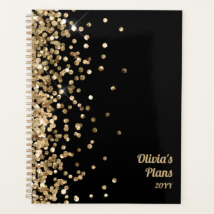 Black and Gold Glitter Custom Planner   Name Year