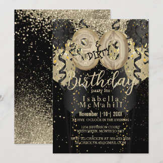 Black and Gold Glitzer & 30 Dirty Birthday Einladung