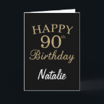 Black and Gold Glitzer 90. Geburtstagskarte Karte<br><div class="desc">Black and Gold Glitzer 90. Geburtstagskarte mit personalisiertem Namen.Für weitere Anpassungen klicken Sie bitte auf die Schaltfläche "Anpassen" und verwenden Sie unser Designwerkzeug,  um diese Vorlage zu ändern.</div>
