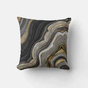 Black and Gold Glitzer Agate Abstrakt Kissen