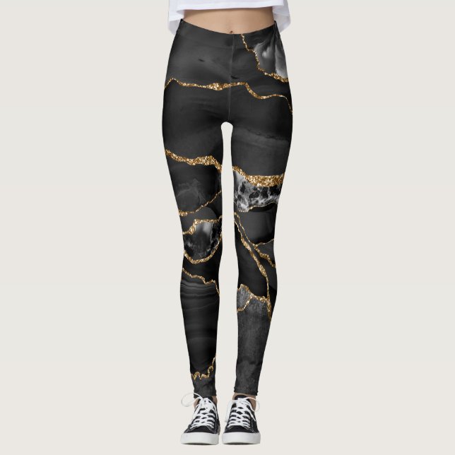 Black and Gold Glitzer Agate Leggings (Vorderseite)