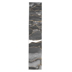 Black and Gold Glitzer Agate Mittelgroßer Tischläufer