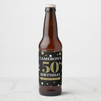Black and Gold Glitzer Confetti Birthday Bierflaschenetikett