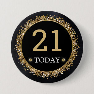 Black and Gold Glitzer Confetti Birthday Button