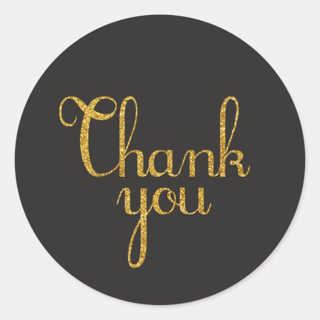 Black and Gold Glitzer Danke Stickers (Vorderseite)