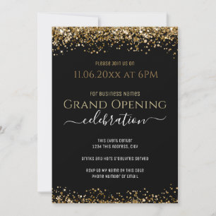 Black and Gold Glitzer Grand Opening Business Einladung