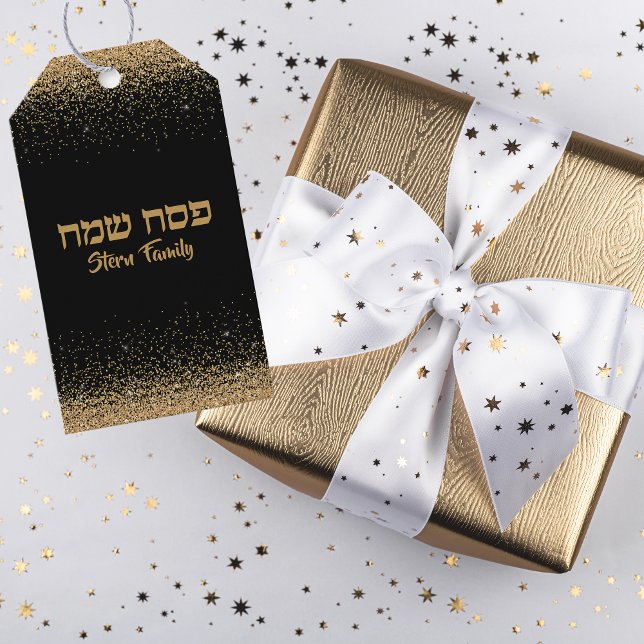 Black and Gold Glitzer Hebrew Happy Passover Geschenkanhänger (Von Creator hochgeladen)