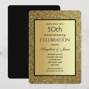 Black and Gold Glitzer Hochzeit 50 Jahre alt Einladung