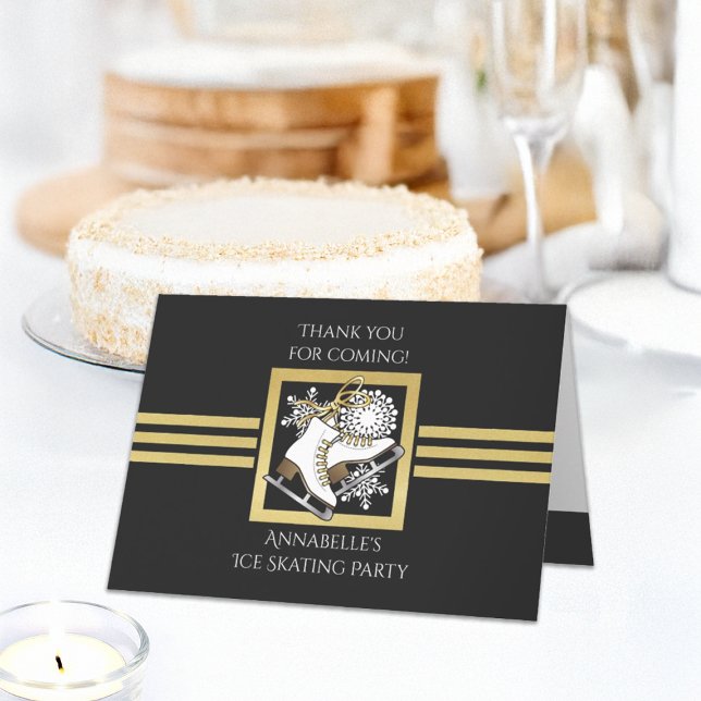 Black and Gold Glitzer Ice Skaten Danke, dass Sie  Dankeskarte (Von Creator hochgeladen)