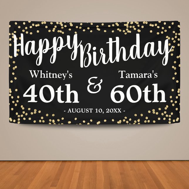 Black and Gold Glitzer Joint Adult Birthday Banner (Von Creator hochgeladen)
