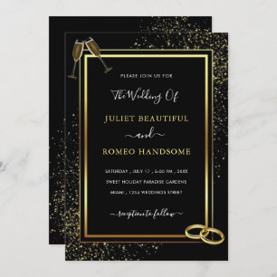 Black and Gold Glitzer Sparkle Hochzeit Einladung