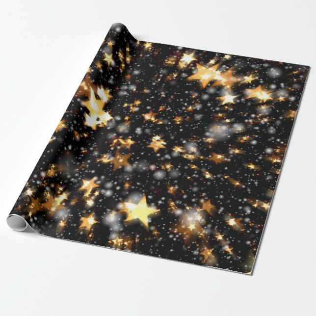 Black and Gold Glitzer Stars Weihnachten Geschenkpapier (Ungerollt)