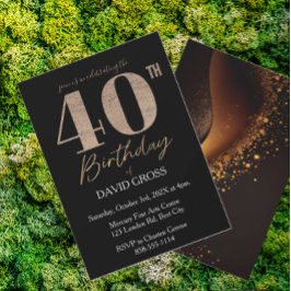 Black and Gold Glitzer Swirl 40. Geburtstag Einladung