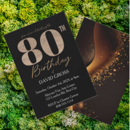 Black and Gold Glitzer Swirl 80. Geburtstag Einladung