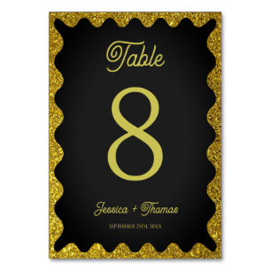 Black and Gold Glitzer Wavy Retro Hochzeit Tischnummer