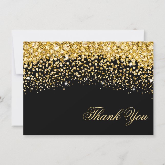 Black and Gold Glitzer Wedding Dankeschön Card Dankeskarte (Vorderseite)
