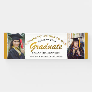 Black and Gold Glückwunschs Grad 2 Foto Abschluss Banner