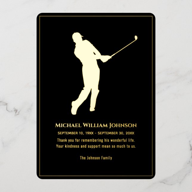 Black and Gold Golf Player Folieneinladung (Vorderseite)