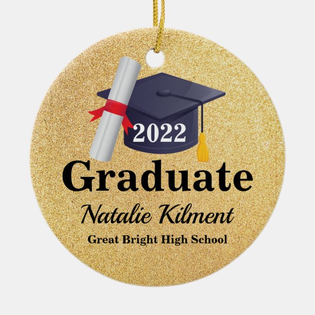 Black and Gold Graduation Cap Class of 2022 Photo Keramik Ornament (Vorne)