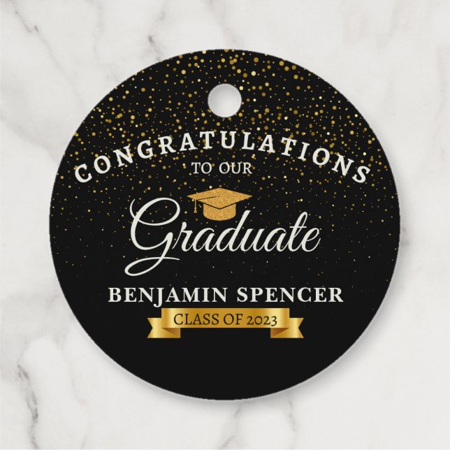 "Black and Gold Graduation Party" - Gefälligkeitsb Geschenkanhänger (Rückseite)