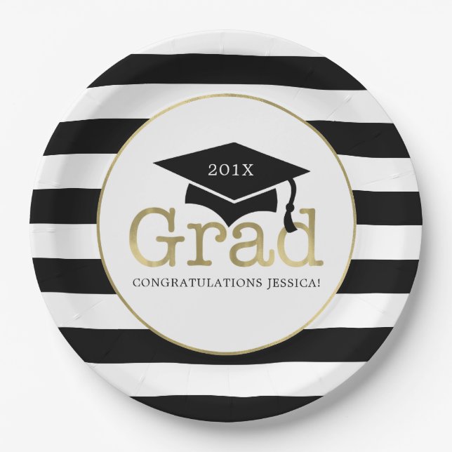 Black and Gold Graduation Party Pappteller (Vorderseite)