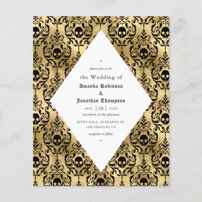 Black and Gold Halloween Gotische Hochzeit Flyer (Vorne)