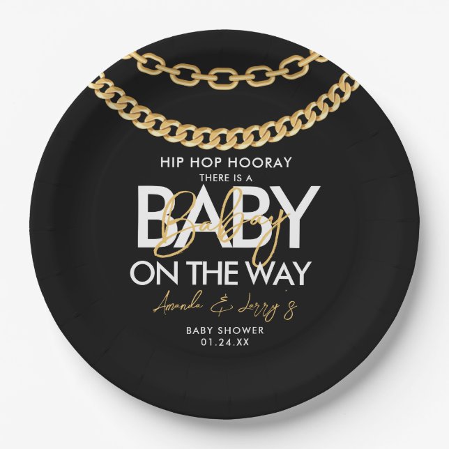 Black and Gold Hip Hop Baby Dusche Pappteller (Vorderseite)