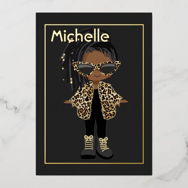 Black and Gold Hip Hop Kinder Fashion Birthday Folieneinladung (Vorderseite)