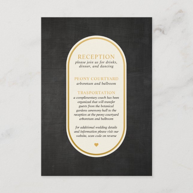 Black and Gold Hochzeitsempfangskarte Begleitkarte (Vorderseite)
