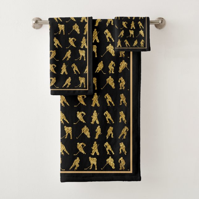 Black and Gold Hockey-Thema Badhandtuch Set (Insitu)