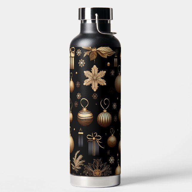 BLACK AND GOLD HOLIDAY CHRISTMAS ORNAMENTS TRINKFLASCHE (links)