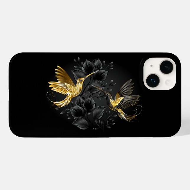 Black and Gold Hummingbird Case-Mate iPhone 14 Plus Hülle (Rückseite (Horizontal))