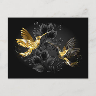 Black and Gold Hummingbird Feiertagspostkarte