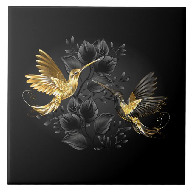 Black and Gold Hummingbird Fliese (Vorderseite)