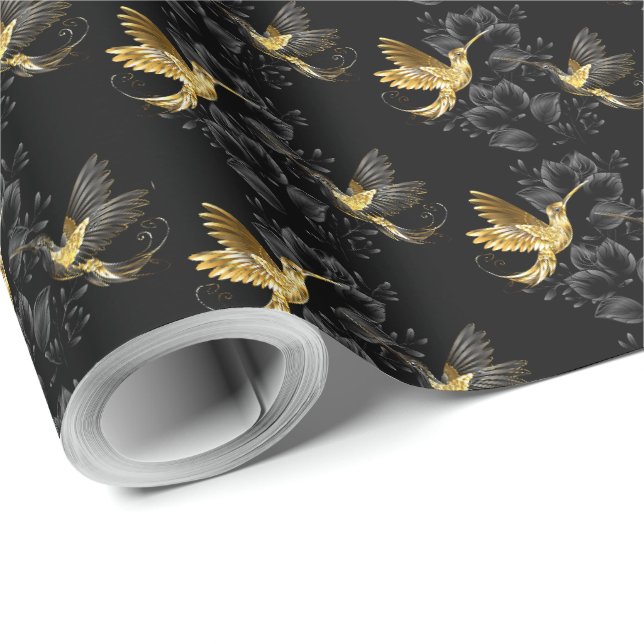 Black and Gold Hummingbird Geschenkpapier (Rolleneckpunkt)