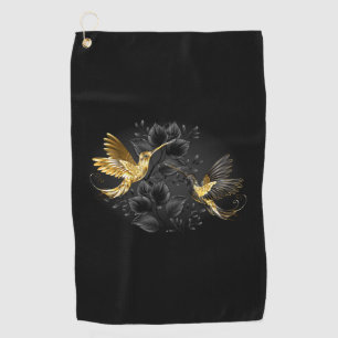 Black and Gold Hummingbird Golfhandtuch