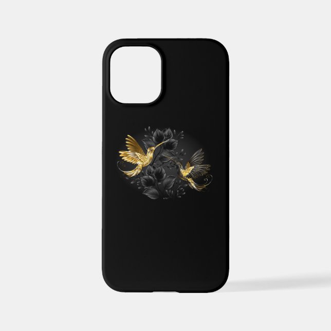 Black and Gold Hummingbird iPhone 12 Mini Hülle (Rückseite)