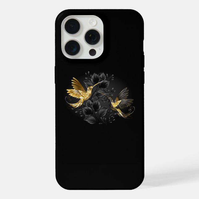 Black and Gold Hummingbird iPhone 15 Pro Max Hülle (Rückseite)