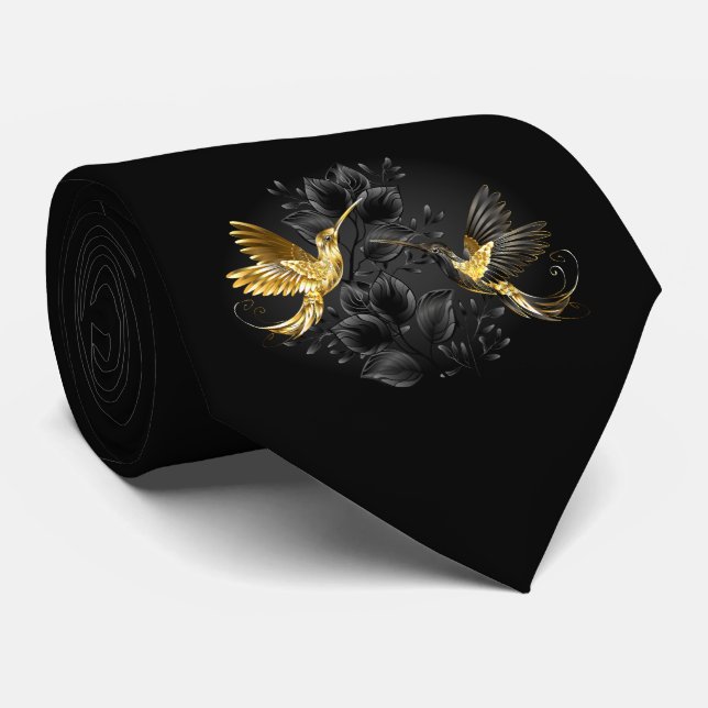 Black and Gold Hummingbird Krawatte (Gerollt)