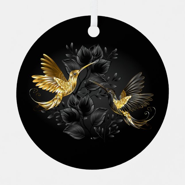 Black and Gold Hummingbird Ornament Aus Metall (Vorderseite)