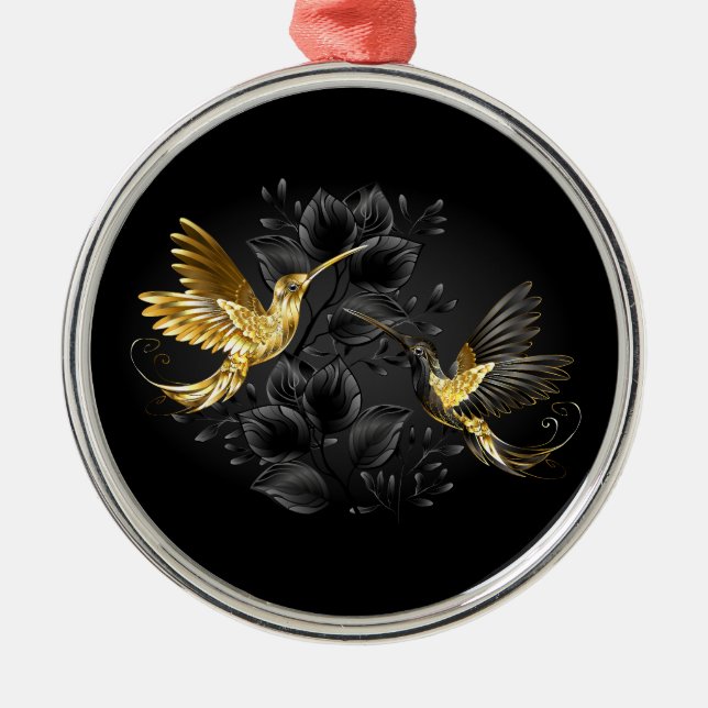Black and Gold Hummingbird Ornament Aus Metall (Vorne)