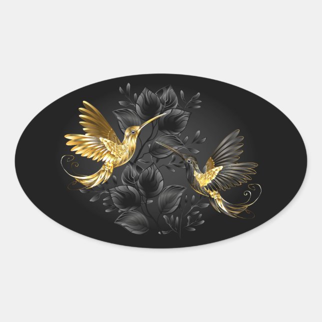 Black and Gold Hummingbird Ovaler Aufkleber (Vorderseite)