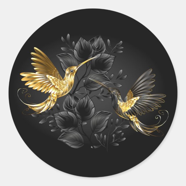 Black and Gold Hummingbird Runder Aufkleber (Vorderseite)