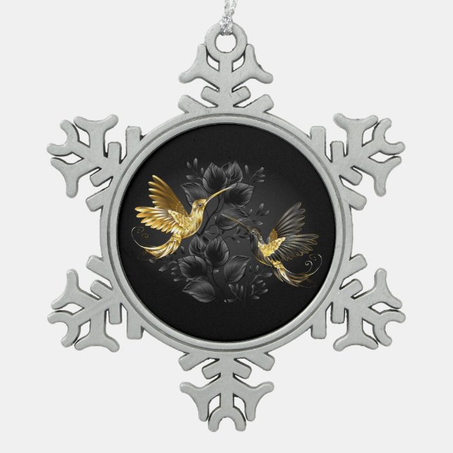 Black and Gold Hummingbird Schneeflocken Zinn-Ornament (Vorderseite)