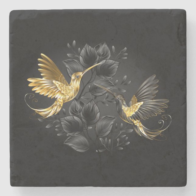 Black and Gold Hummingbird Steinuntersetzer (Vorderseite)