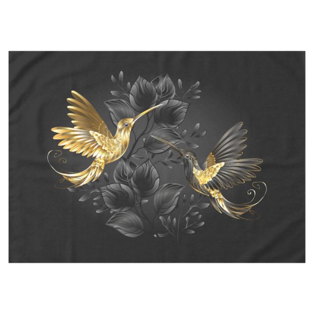 Black and Gold Hummingbird Tischdecke (Vorderseite (Horizontal))