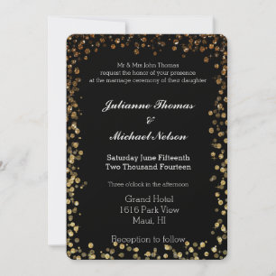 Black and Gold Imitate Glitzer Bokeh Wedding Einladung