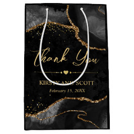 Black and Gold Imitats Glitzer Agate Wedding Mittlere Geschenktüte