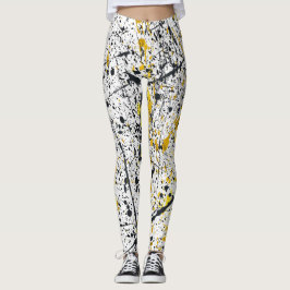 Black and gold ink strokes leggings